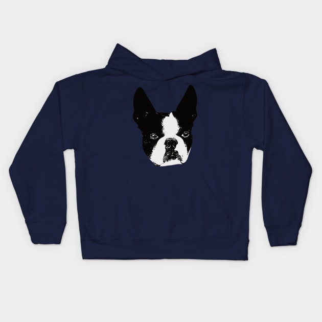 Boston Bull Terrier Face Kids Hoodie by DoggyStyles